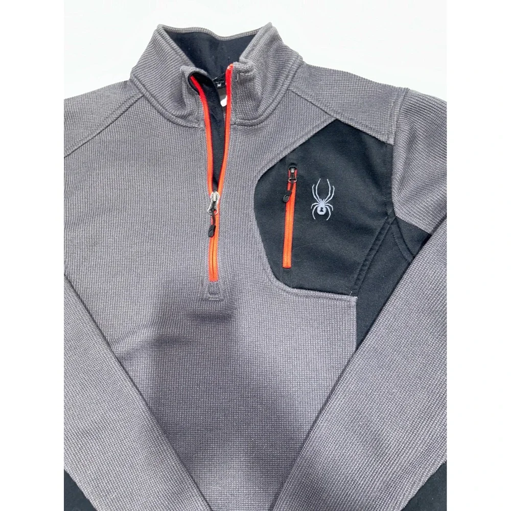 Spyder Mens Grey Black‎ Quarter Zip Pullover Waffle Knit Fleece Jacket Large